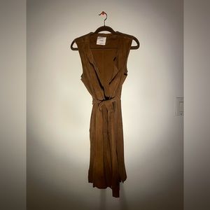 Chestnut Brown Suede Leather Belted Trench Vest Size S